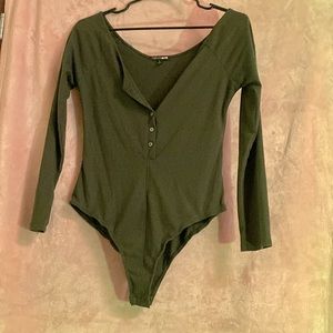 Fashionova Hazel Ribbed Henley Bodysuit Olive